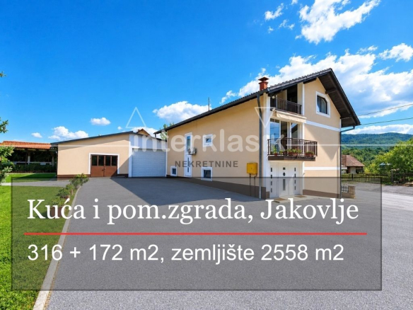 Samostojeća kuća 316 m2 s pomoćnom zgradom 172 m2 i velikom okućnicom, Jakovlje (Veliki Vrh)